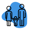 Blauer Klecks sieht aus wie eine Pfütze mit Familie: Mann,Frau und einem Kind