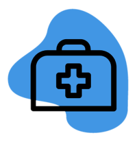Blauer Klecks mit einem Arztkoffer-Symbol