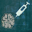 Eine Grafik mit einem Gehirn und einer Spritze. Die Nadel der Spritze zeigt auf das Gehirn.