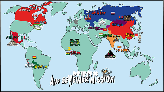 PFIFFIX auf geheimer Mission, es wird eine Landkarte dargestellt.