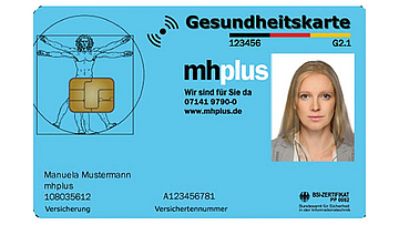  (Muster-) mhplus-Gesundheitskarte. Die Karte ist nfc-fähig.