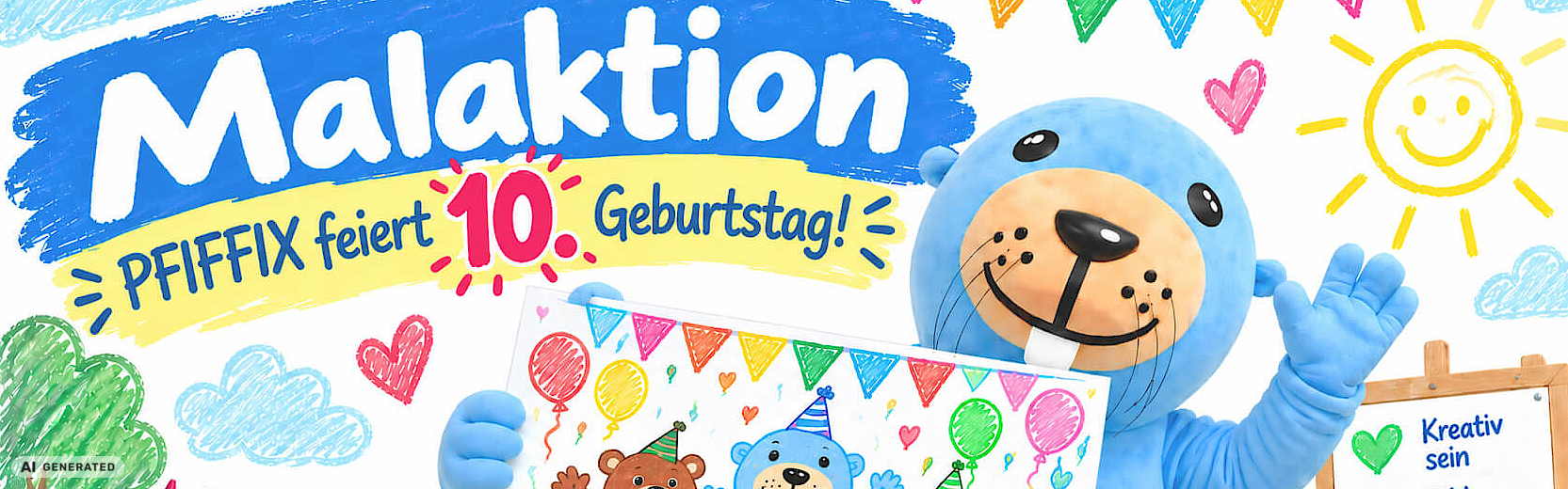 PFIFFIX feiert Geburtstag - Malaktion für Kinder.