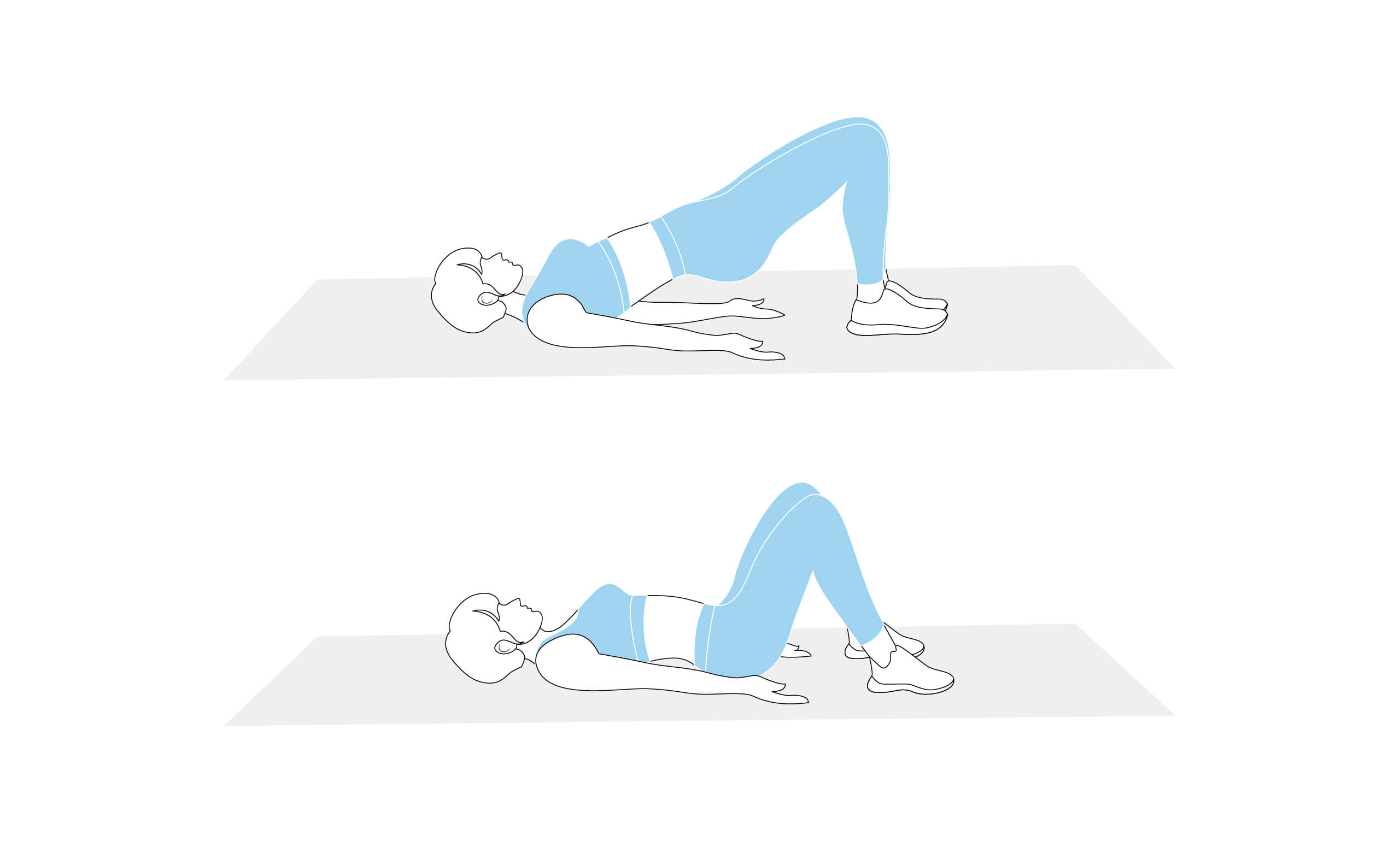 Die Infografik zeigt die Übung Glute Bridges. Die Übung wird im Text beschrieben. 
