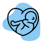 Blauer Klecks sieht aus wie eine Pfütze mit einem Baby in einem Herz.